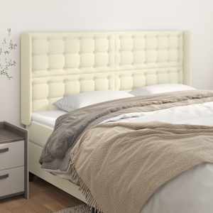 Vzglavje z ušesi krem 203x16x118/128 cm umetno usnje