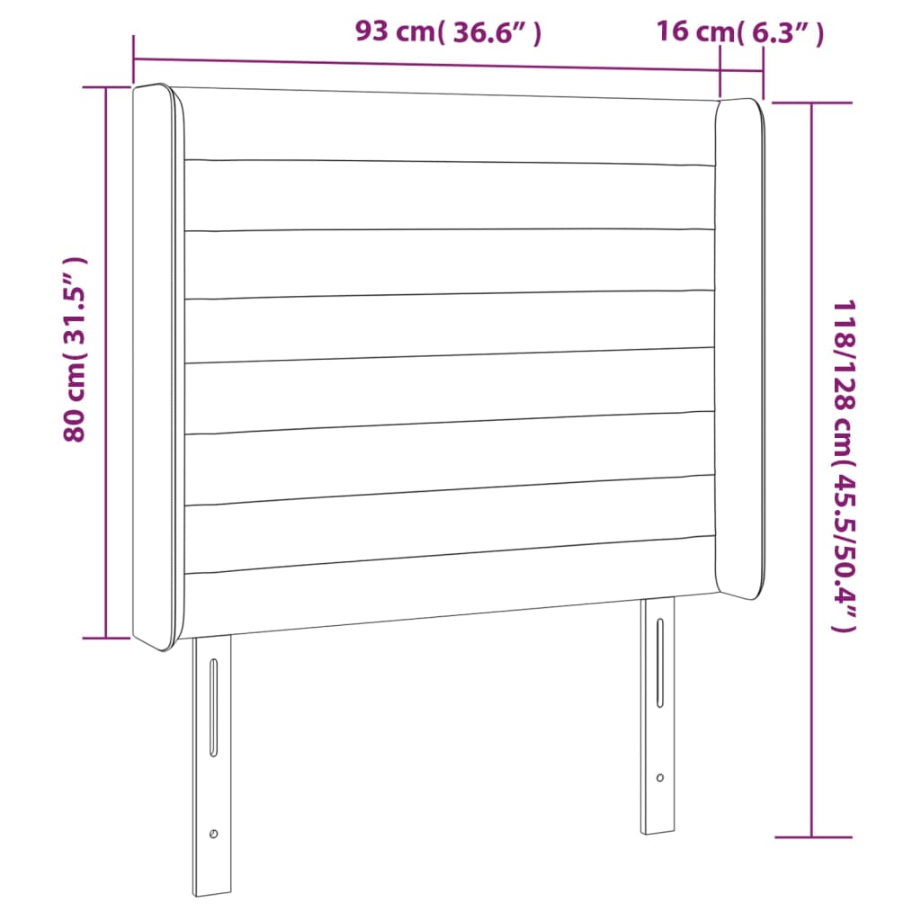 Tăblie de pat cu aripioare gri închis 93x16x118/128 cm textil