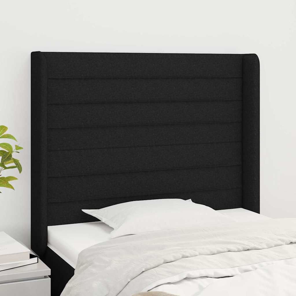 Sengegavl Med Kanter Stof - Sort / 93 x 16 x 118/128 cm