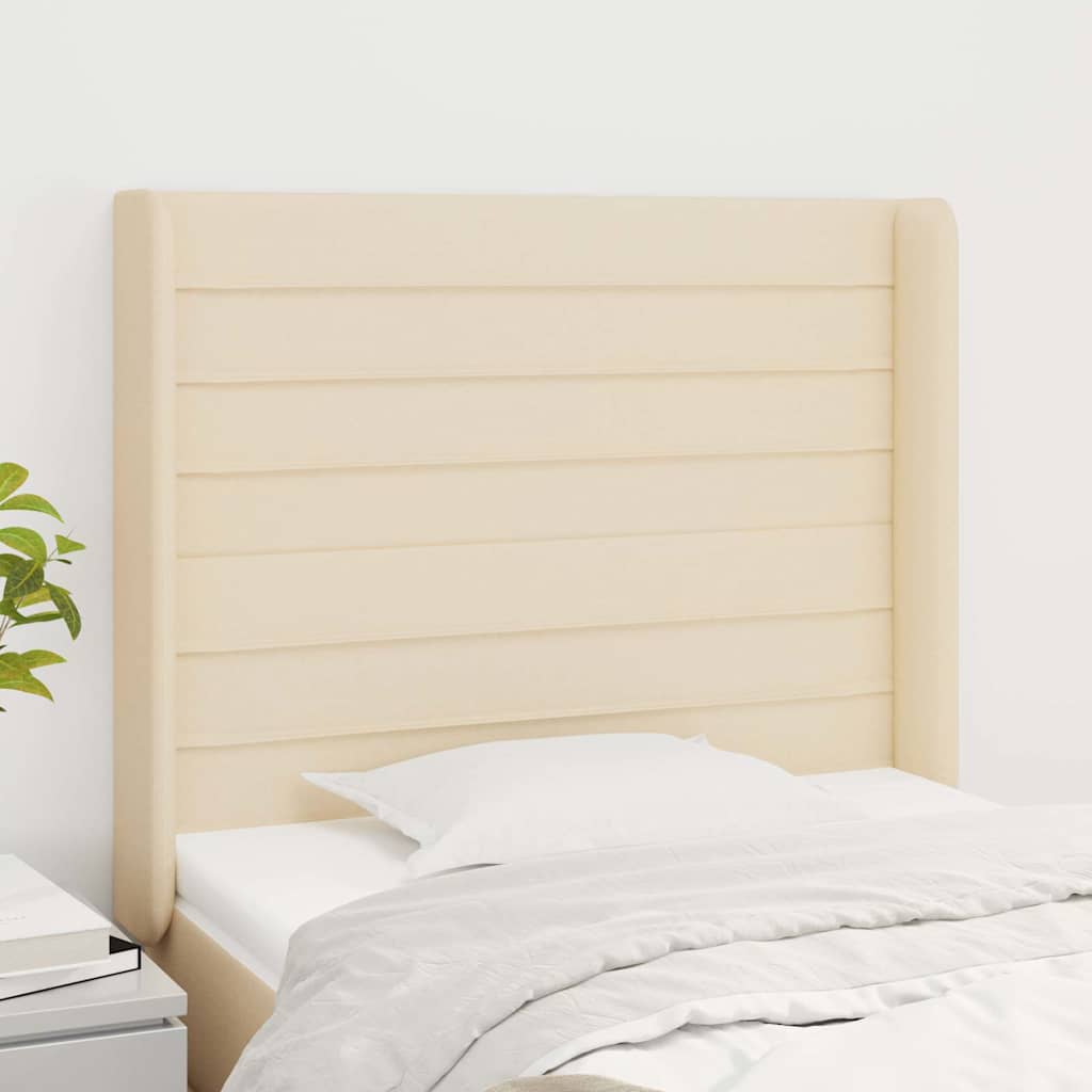 vidaXL sengegavl med kanter 93x16x118/128 cm stof cremefarvet