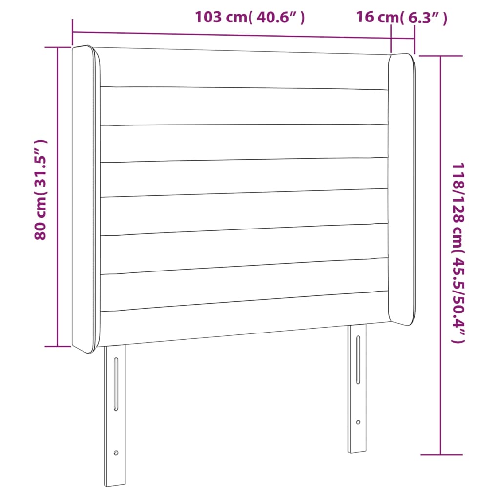 Tăblie de pat cu aripioare, crem, 103x16x118/128 cm, textil