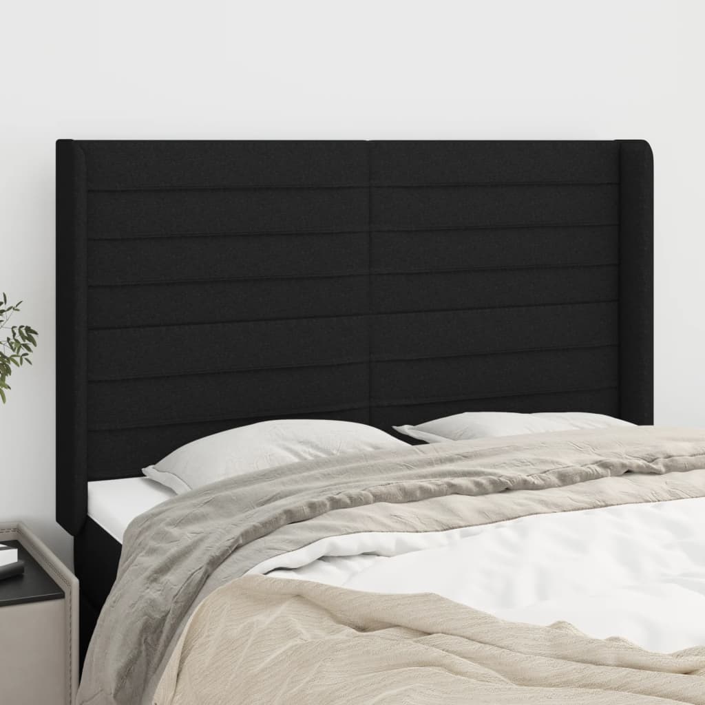 vidaXL Tăblie de pat cu aripioare, negru, 147x16x118/128 cm, textil