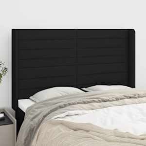 Čelo postele typu ušák černé 147x16x118/128 cm textil - obrázek 1