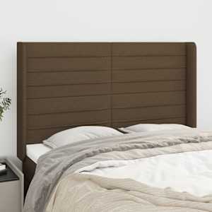 Čelo postele typu ušák tmavě hnědé 147x16x118/128 cm textil - obrázek 1