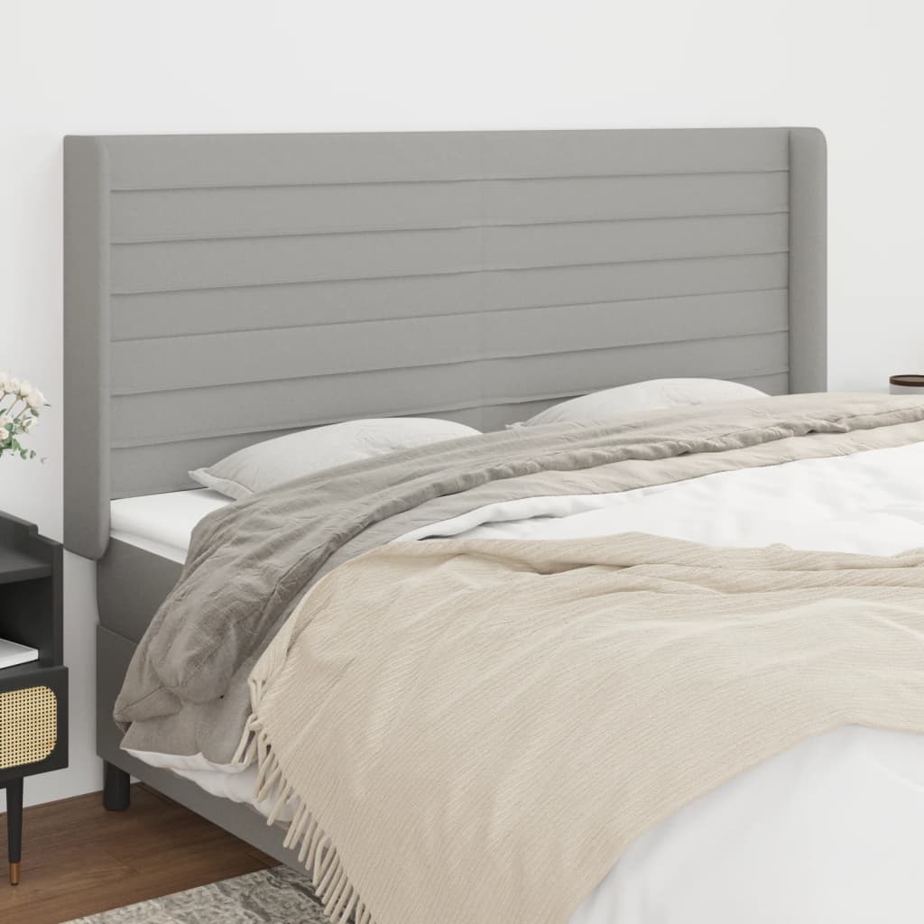 vidaXL Tăblie de pat cu aripioare gri deschis 203x16x118/128 cm textil