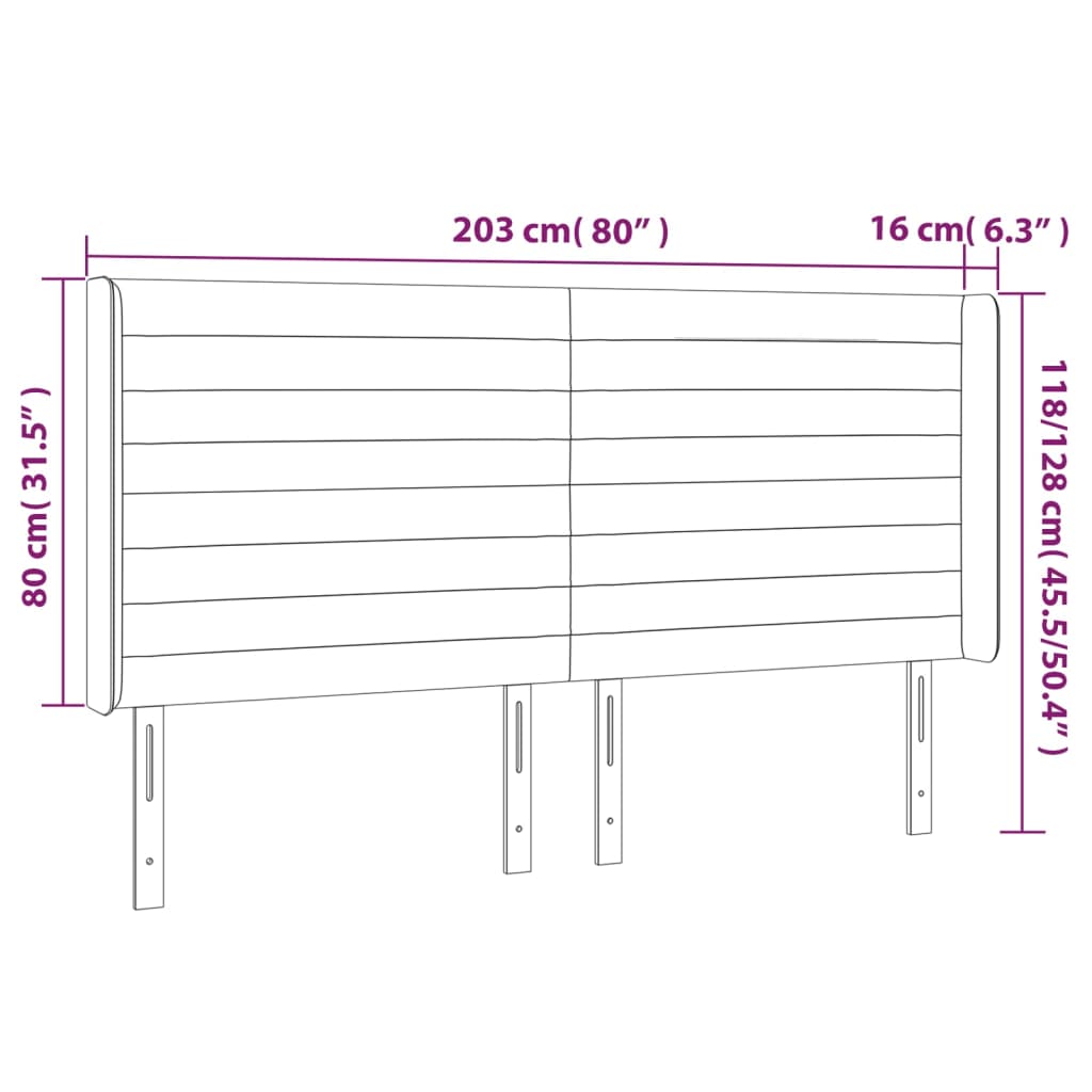 Vzglavje z ušesi temno rjavo 203x16x118/128 cm blago