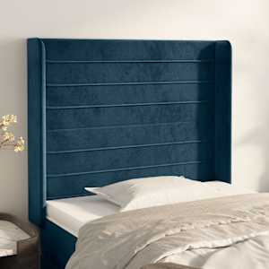 Čelo postele typu ušák tmavě modrá 83x16x118/128 cm samet - obrázek 1