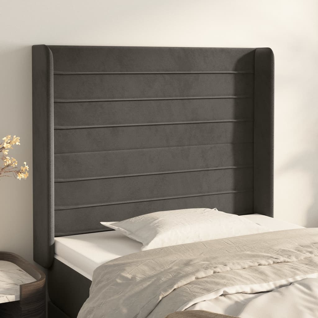 vidaXL Kopfteil mit Ohren Dunkelgrau 93x16x118/128 cm Samt