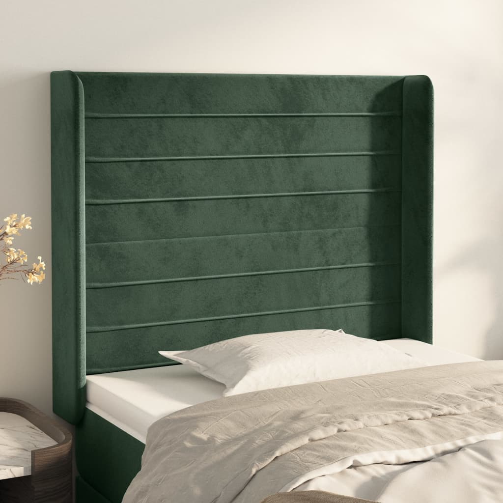 vidaXL Tăblie pat cu aripioare verde închis 93x16x118/128 cm catifea