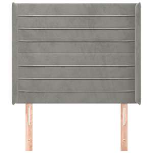 Čelo postele typu ušák světle šedé 103x16x118/128 cm samet - obrázek 3