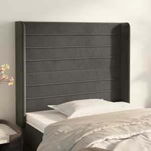 Čelo postele typu ušák tmavě šedé 103x16x118/128 cm samet - obrázek 1