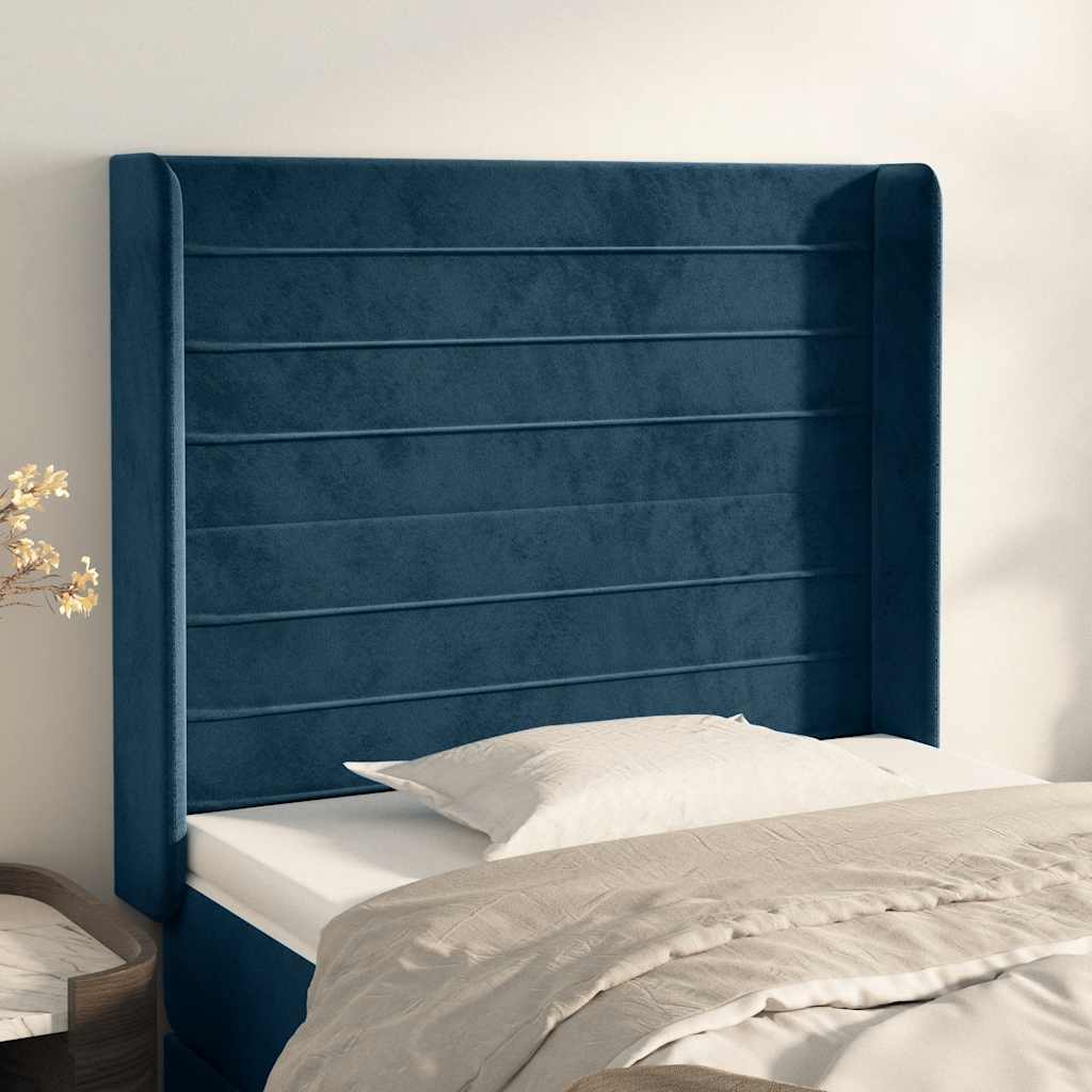 vidaXL Tăblie pat cu urechi albastru închis 103x16x118/128 cm catifea