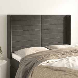Čelo postele typu ušák tmavě šedé 147x16x118/128 cm samet - obrázek 1