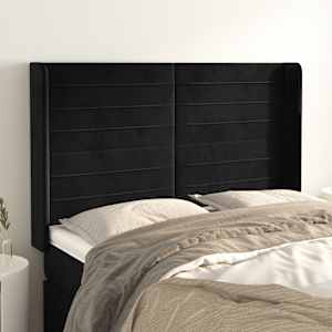 Čelo postele typu ušák černé 147x16x118/128 cm samet - obrázek 1