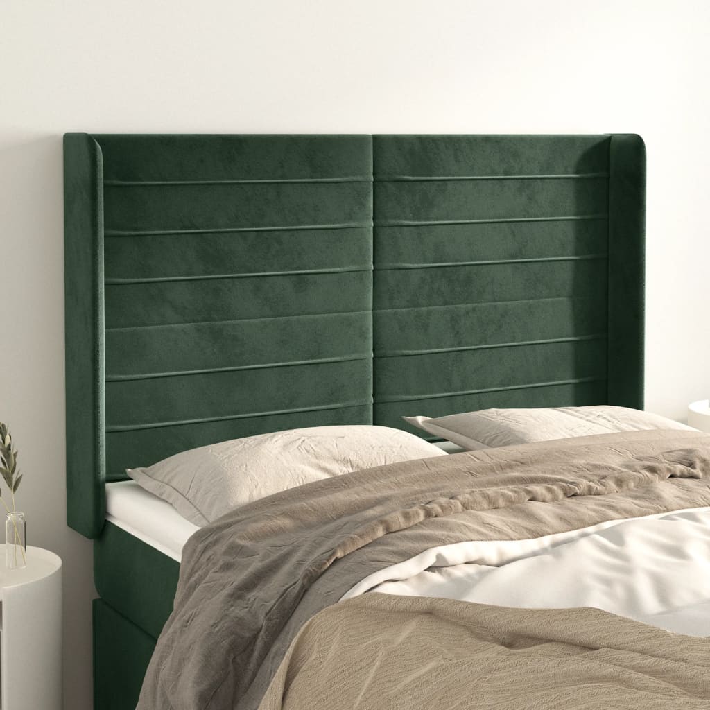 vidaXL Tăblie pat cu aripioare verde închis 147x16x118/128 cm catifea