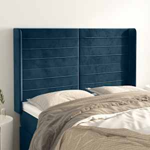 Vzglavje z ušesi temno modro 147x16x118/128 cm žamet