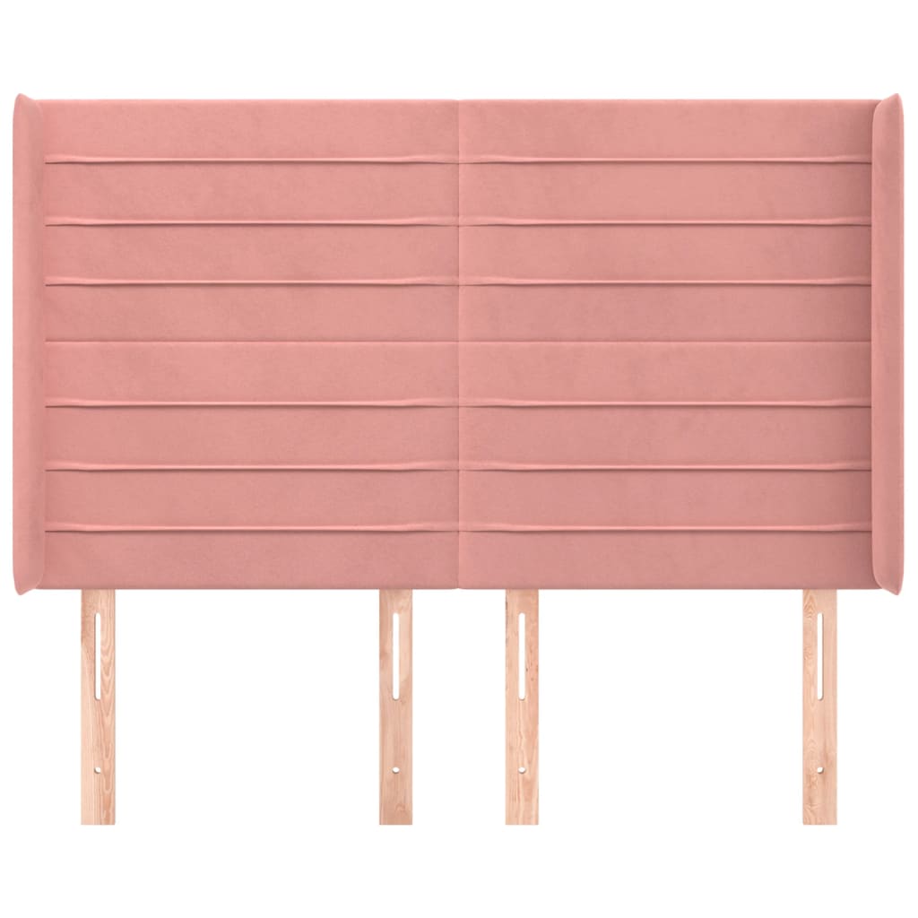 vidaXL Hoofdbord met randen 147x16x118/128 cm fluweel roze afbeelding
