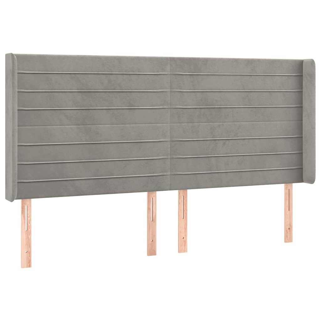 vidaXL Hoofdbord met randen 163x16x118/128 cm fluweel lichtgrijs grijs, foto 3