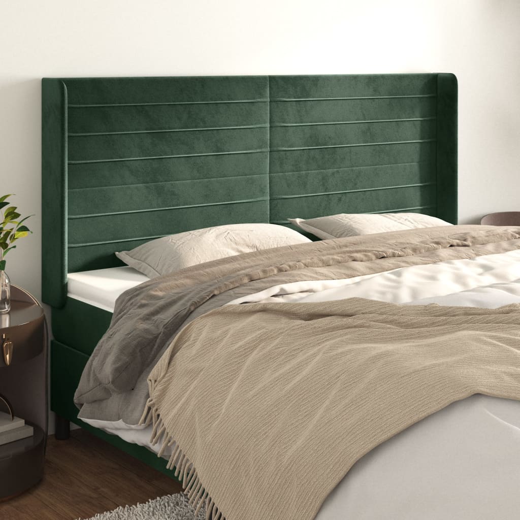 vidaXL Tăblie pat cu aripioare verde închis 163x16x118/128 cm catifea