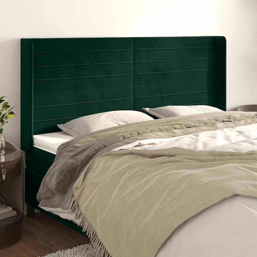 vidaXL Tăblie pat cu aripioare verde închis 163x16x118/128 cm catifea