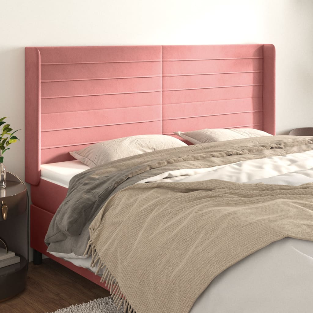 vidaXL Tăblie de pat cu aripioare, roz, 163x16x118/128 cm, catifea