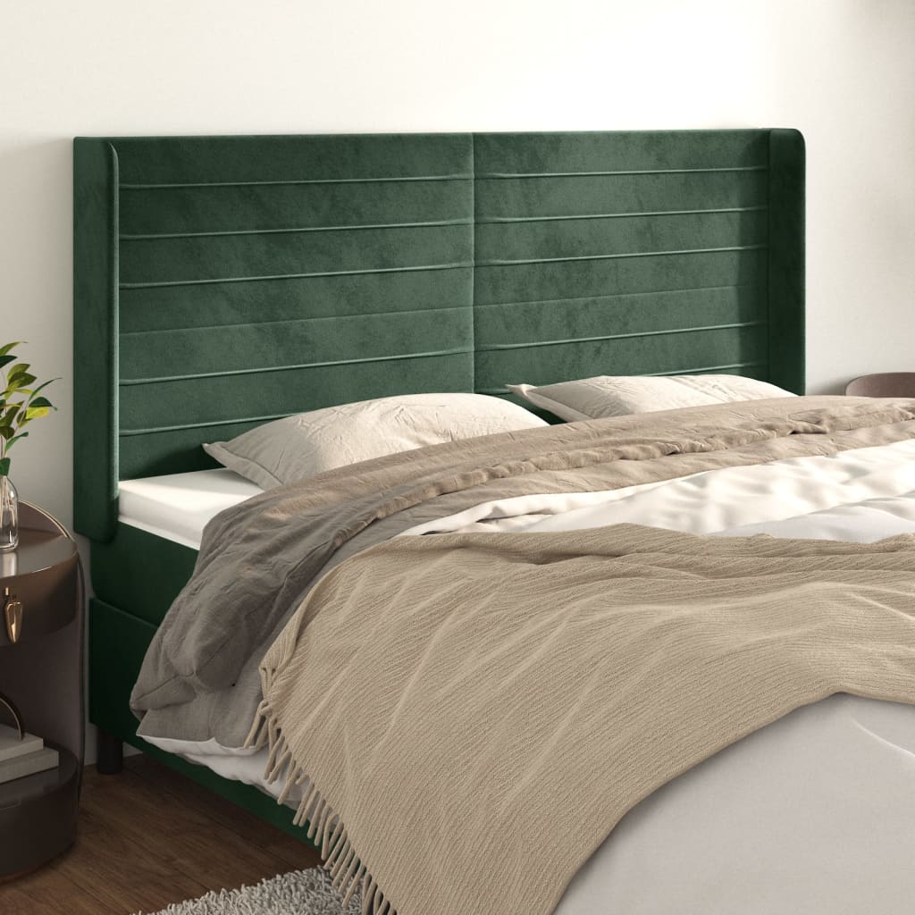 Čelo postele typu ušák tmavě zelená 183x16x118/128 cm samet