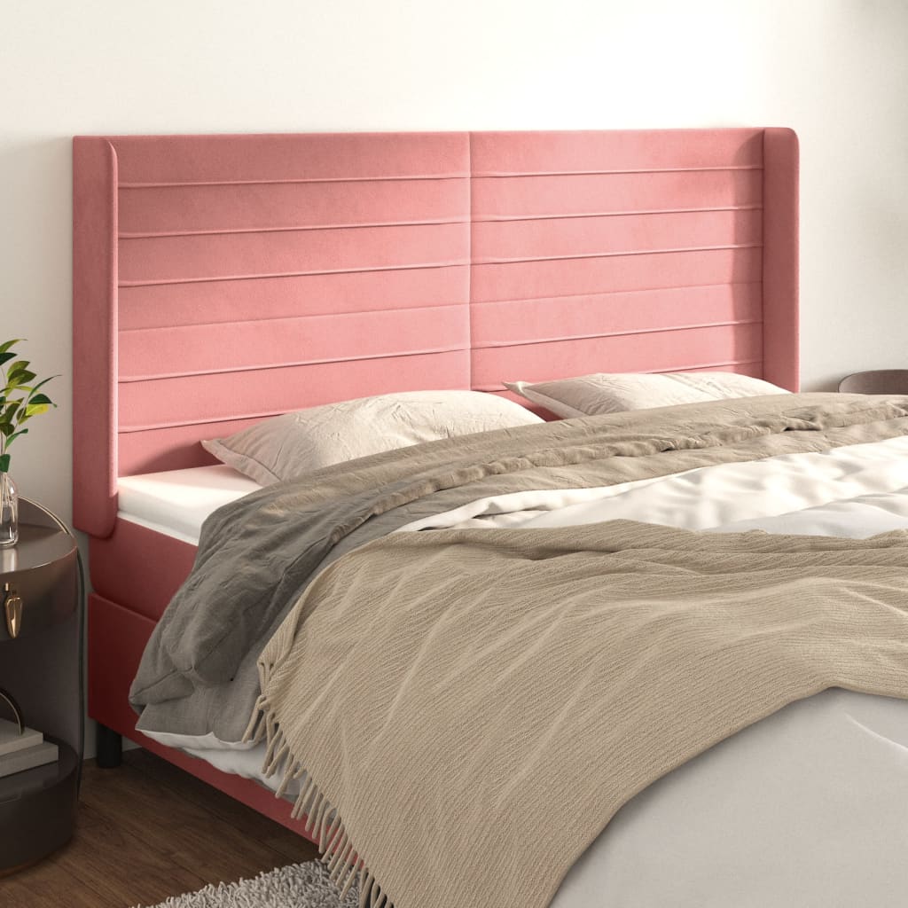 vidaXL Kopfteil mit Ohren Rosa 183x16x118/128 cm Samt