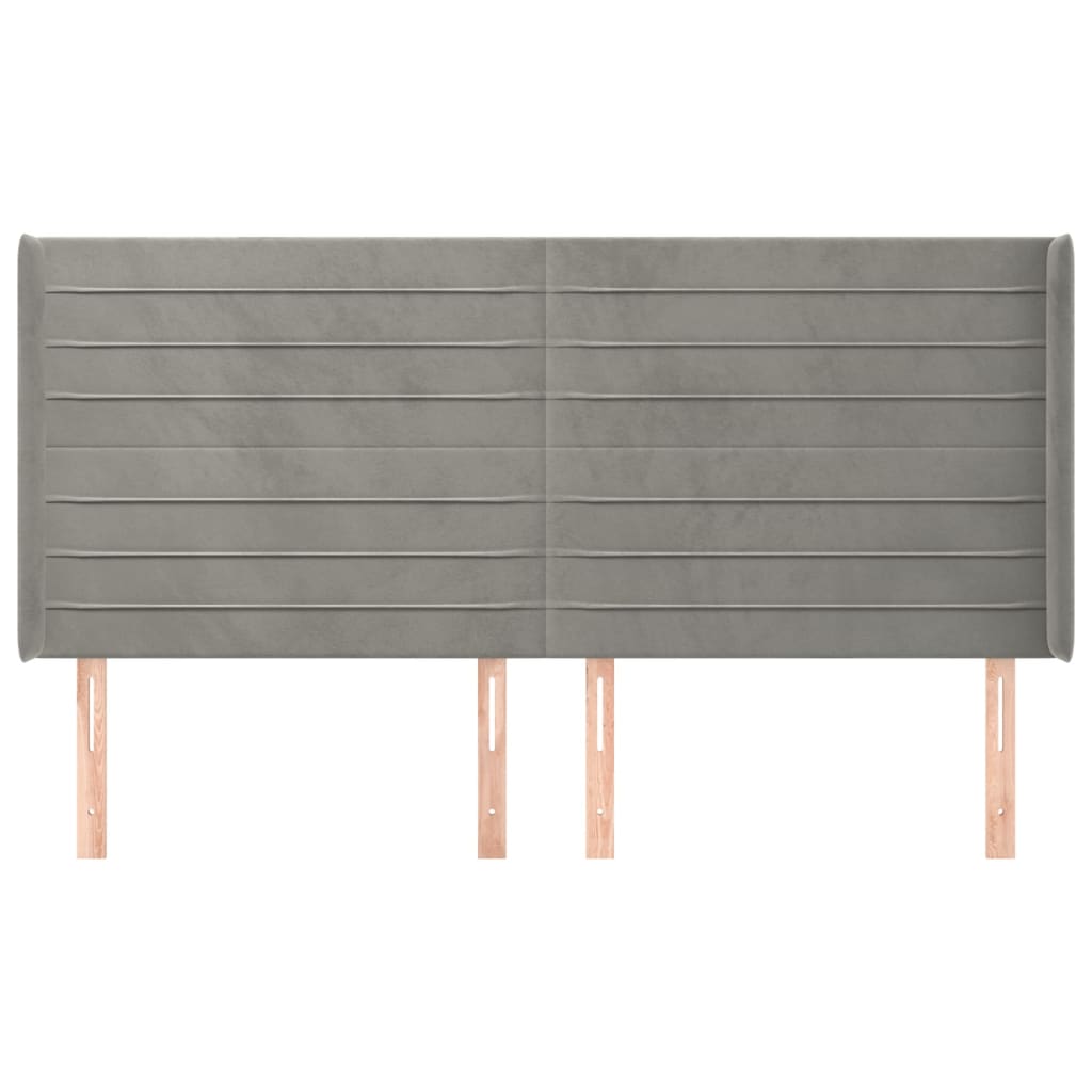 vidaXL Hoofdbord met randen 203x16x118/128 cm fluweel lichtgrijs afbeelding