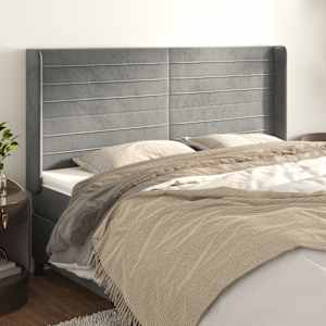 Čelo postele typu ušák světle šedé 203x16x118/128 cm samet - obrázek 1