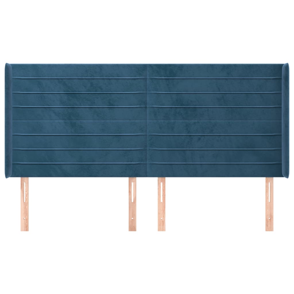 vidaXL Hoofdbord met randen 203x16x118/128 cm fluweel donkerblauw afbeelding