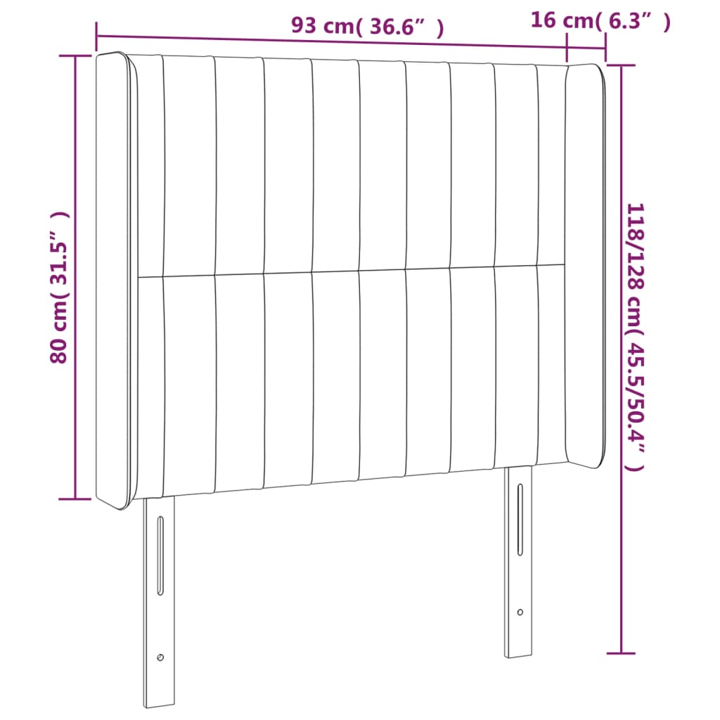 Vzglavje z ušesi temno siv 93x16x118/128 cm blago