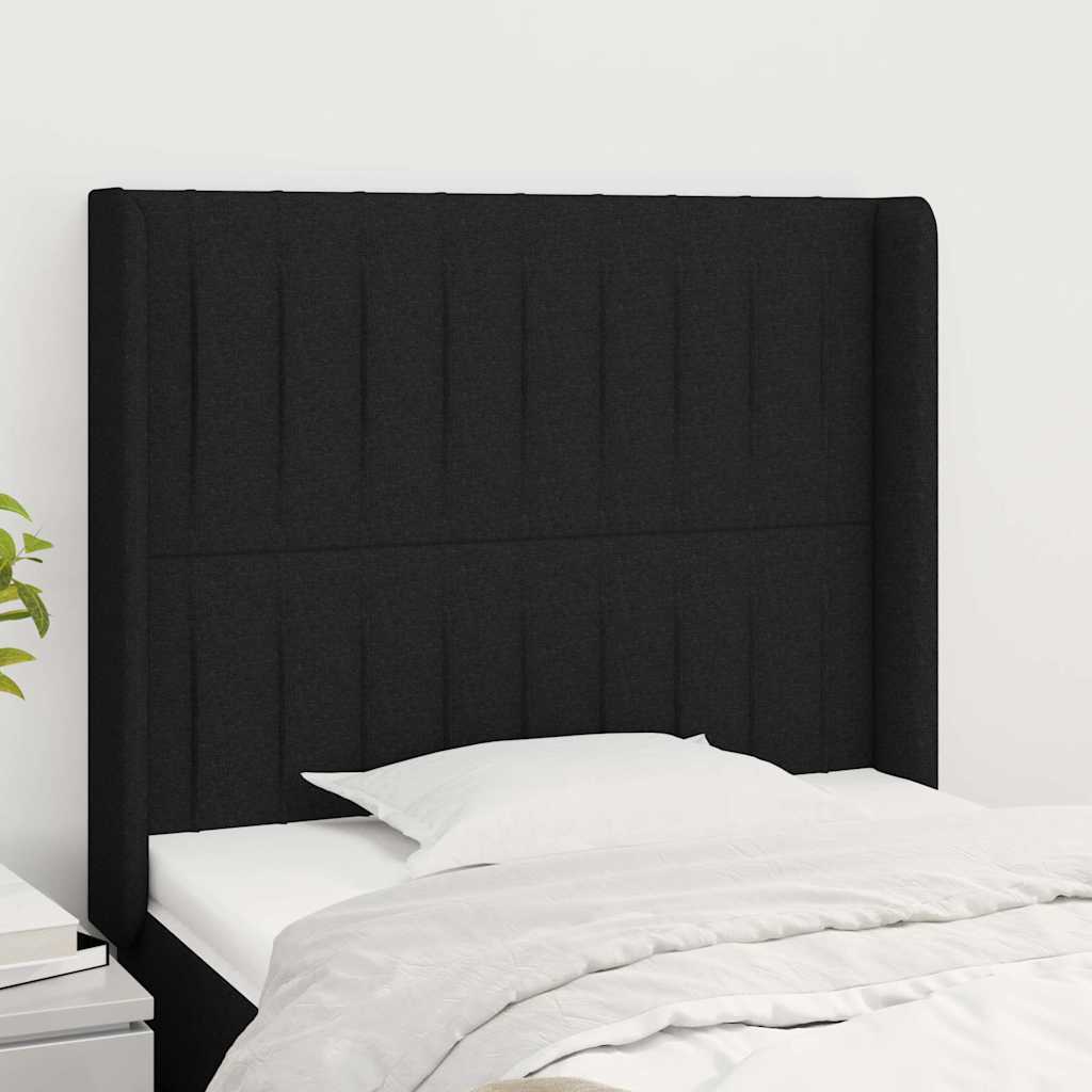Sengegavl Med Kanter Stof - Sort / 93 X 16 x 118/128 cm