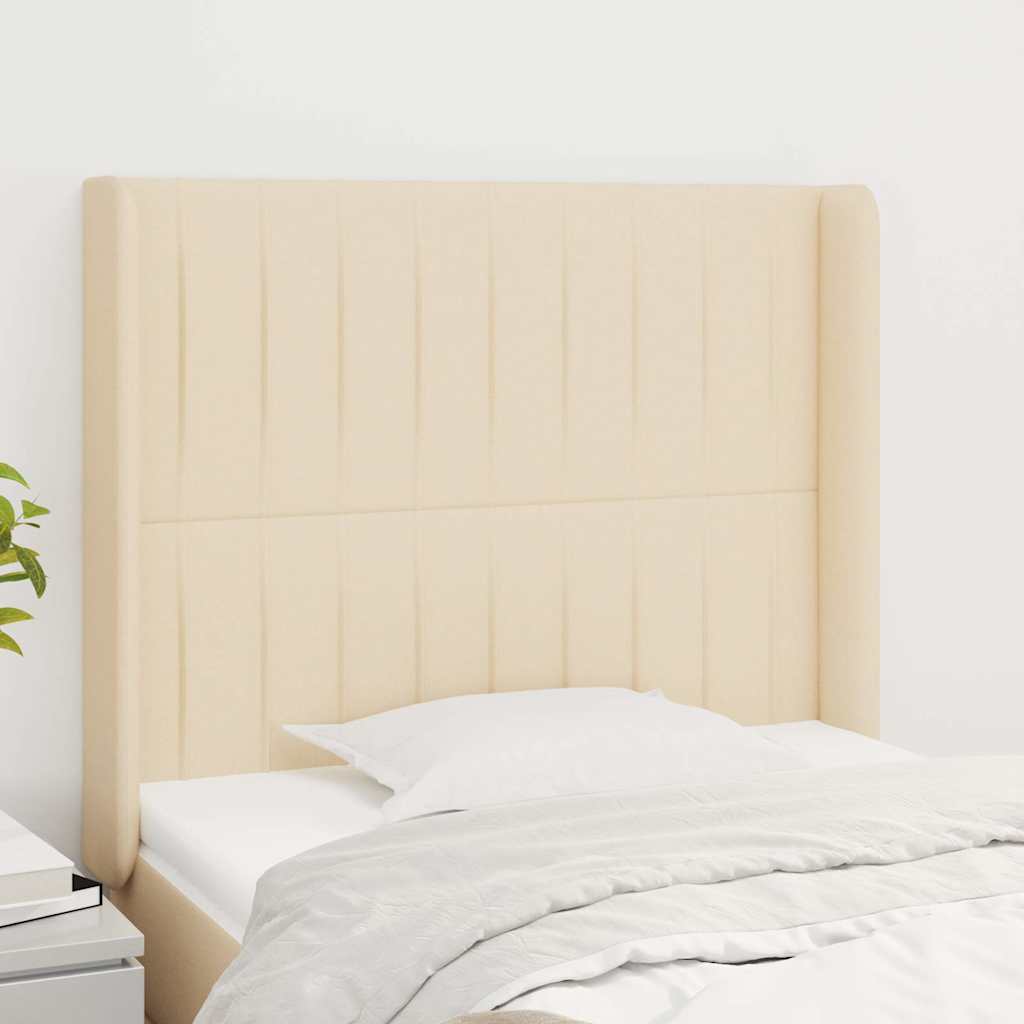 vidaXL sengegavl med kanter 93x16x118/128 cm stof cremefarvet