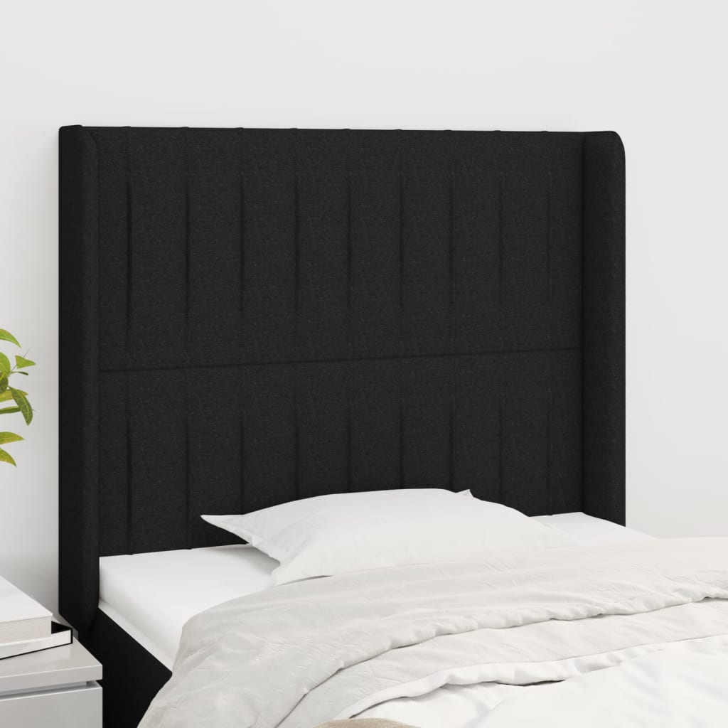 vidaXL Tête de lit avec oreilles Noir 103x16x118/128 cm Tissu