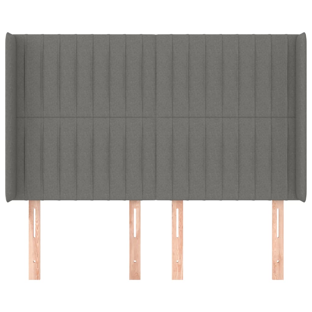 vidaXL Hoofdbord met randen 147x16x118/128 cm stof donkergrijs afbeelding