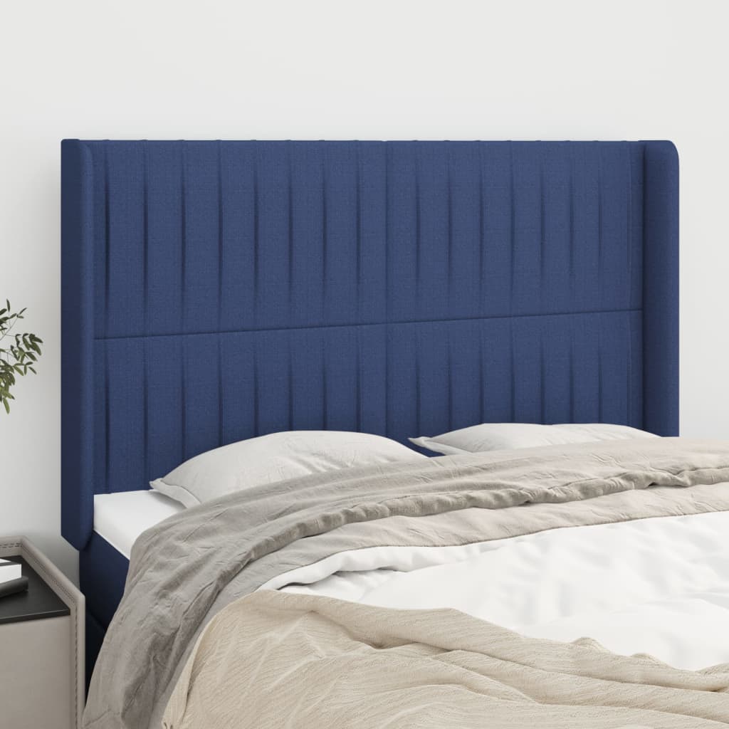 Čelo postele typu ušák modré 147x16x118/128 cm textil