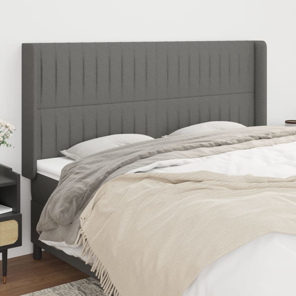 vidaXL Tăblie de pat cu aripioare gri închis 163x16x118/128 cm textil