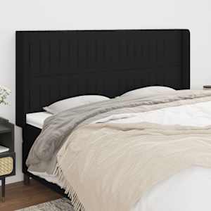 Vzglavje z ušesi črno 163x16x118/128 cm blago