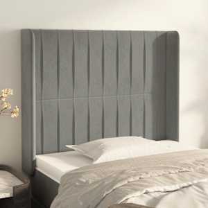 Čelo postele typu ušák světle šedé 83x16x118/128 cm samet - obrázek 1