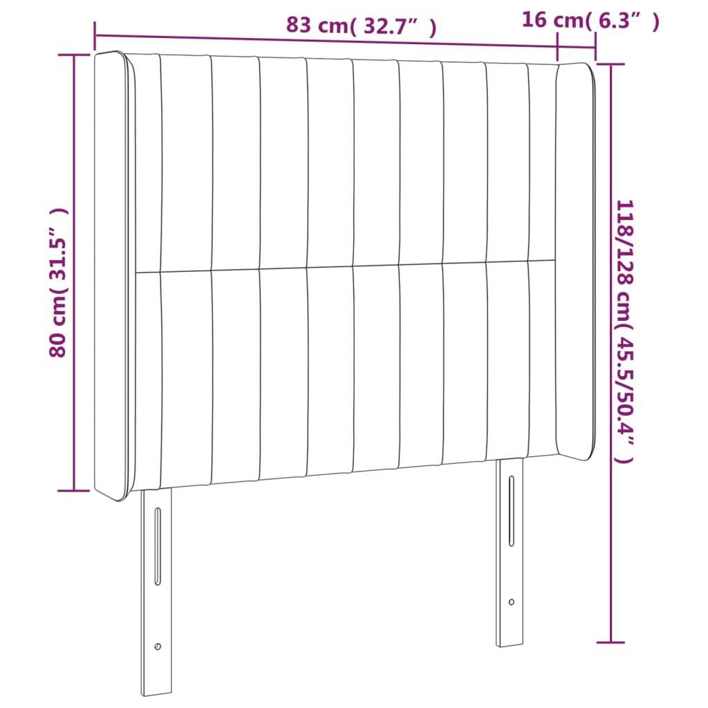 Tăblie pat cu aripioare albastru închis 83x16x118/128cm catifea