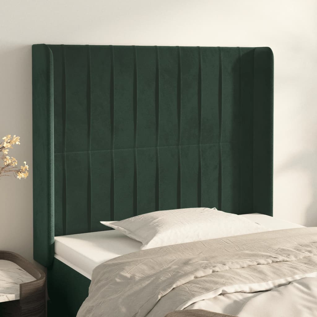 vidaXL Tăblie pat cu aripioare verde închis 93x16x118/128 cm catifea