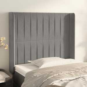 Čelo postele typu ušák světle šedé 103x16x118/128 cm samet - obrázek 1