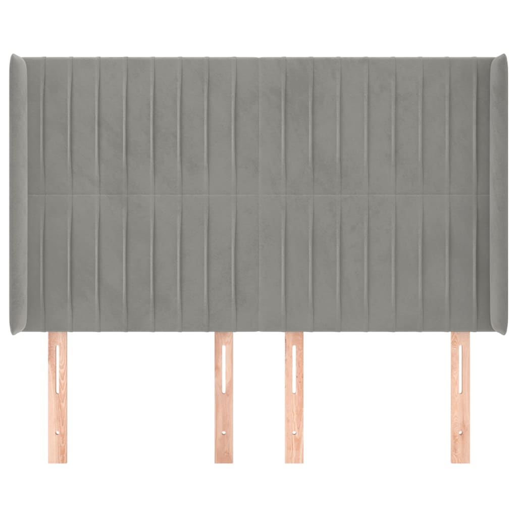 vidaXL Hoofdbord met randen 147x16x118/128 cm fluweel lichtgrijs afbeelding