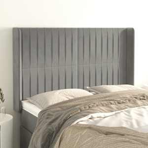 Čelo postele typu ušák světle šedé 147x16x118/128 cm samet - obrázek 1