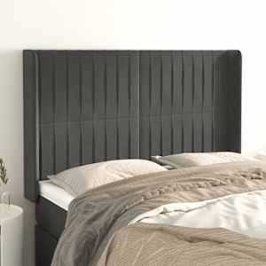Čelo postele typu ušák tmavě šedé 147x16x118/128 cm samet - obrázek 1