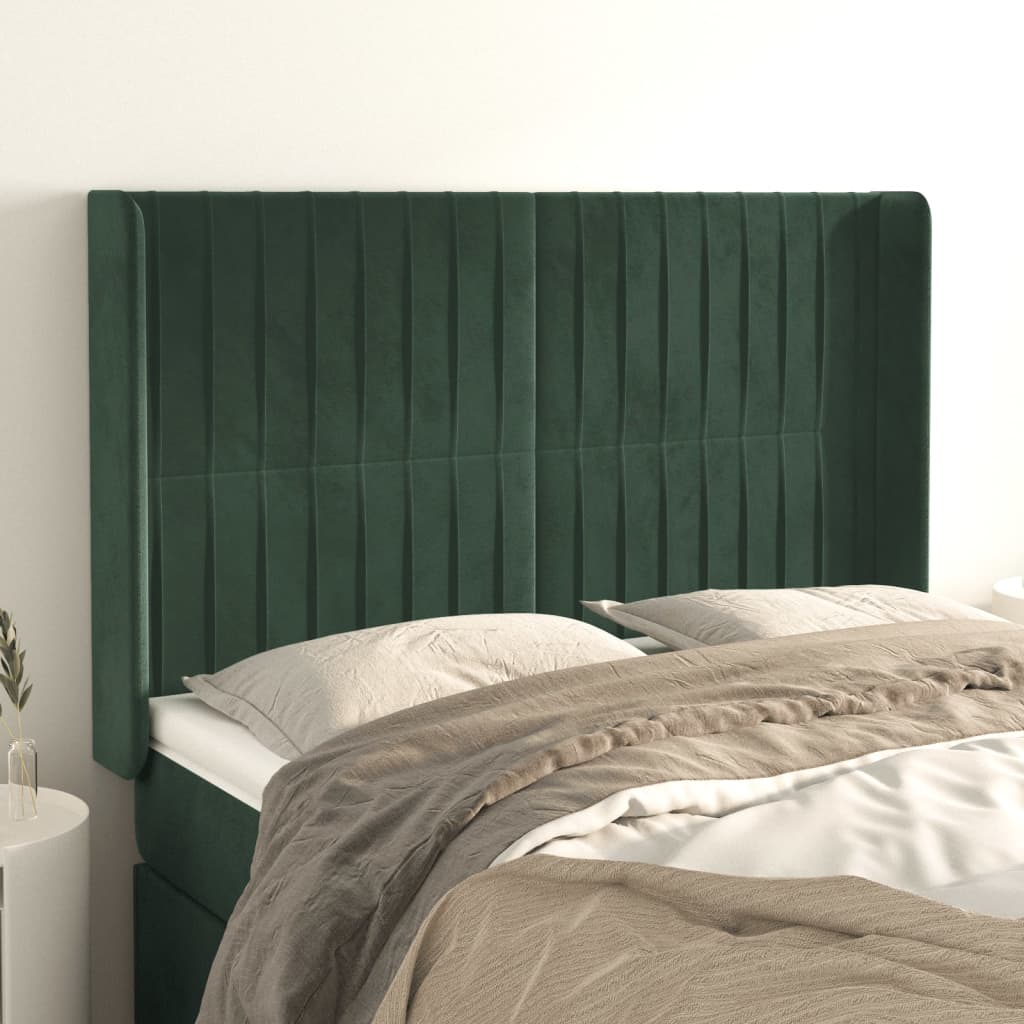 Čelo postele typu ušák tmavě zelená 147x16x118/128 cm samet