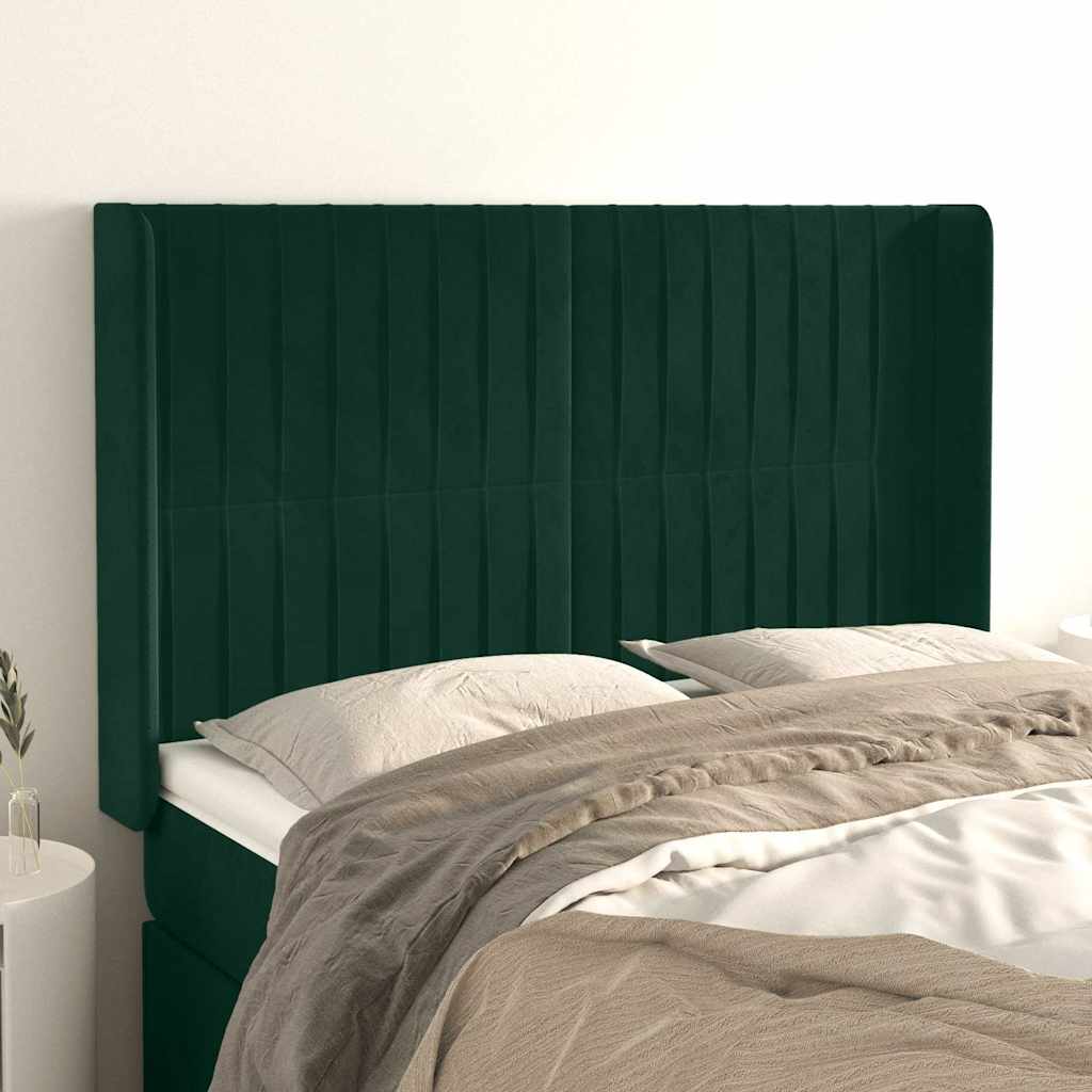vidaXL Tăblie pat cu aripioare verde închis 147x16x118/128 cm catifea