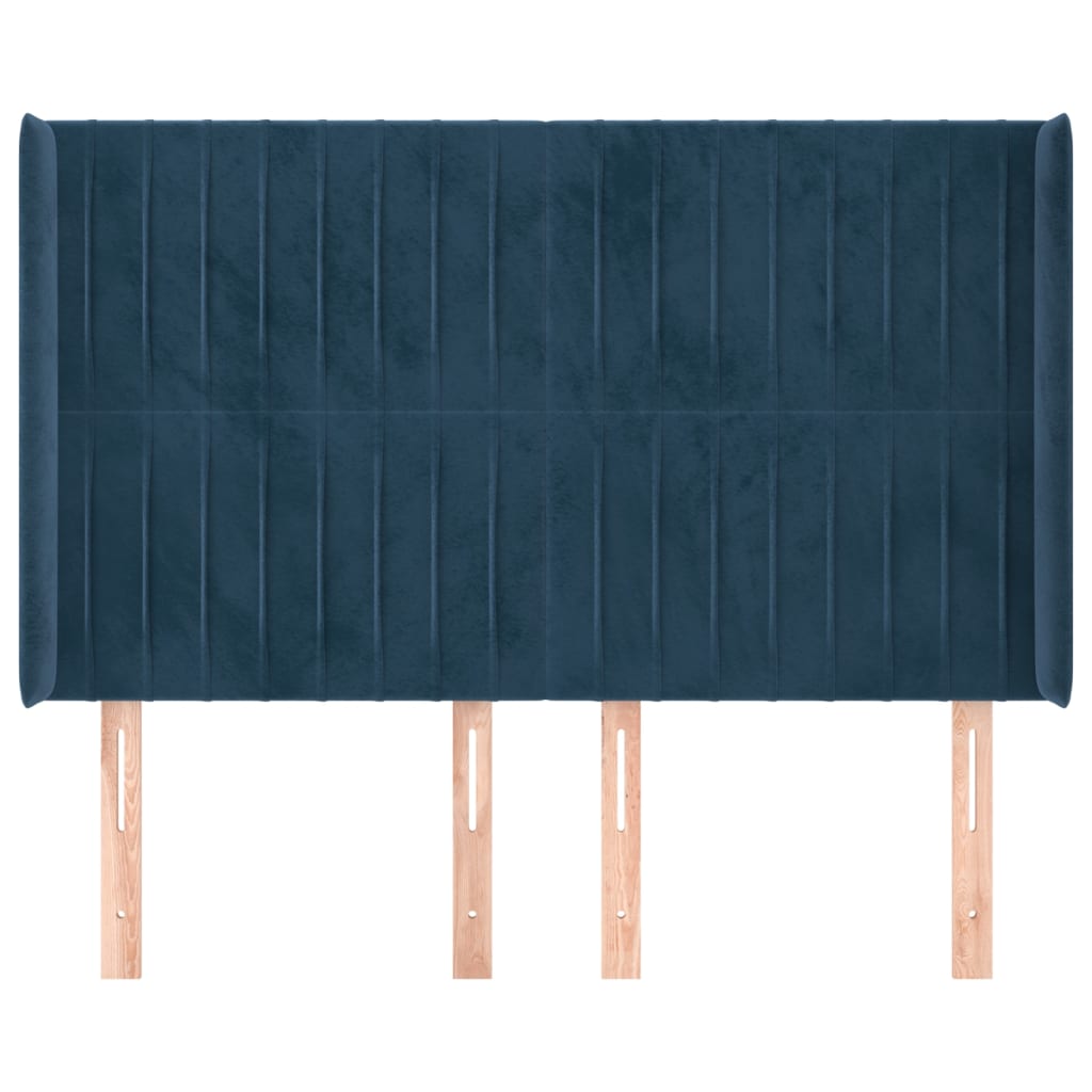 vidaXL Hoofdbord met randen 147x16x118/128 cm fluweel donkerblauw afbeelding