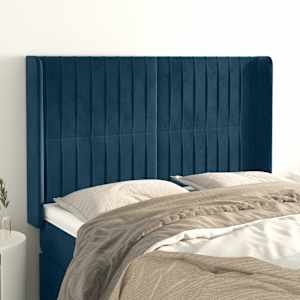 Vzglavje z ušesi temno modro 147x16x118/128 cm žamet