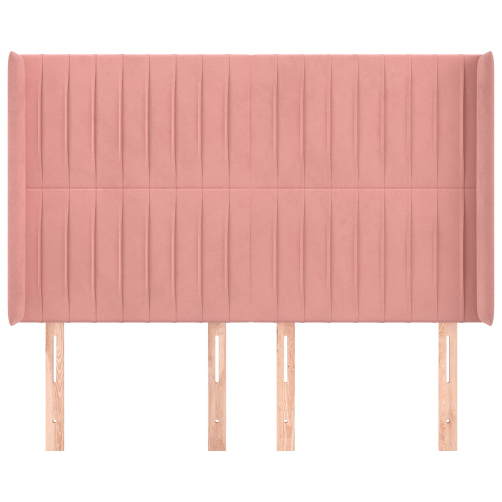 vidaXL Hoofdbord met randen 147x16x118/128 cm fluweel roze afbeelding
